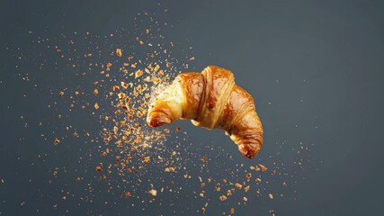 Freshly baked golden croissants close up with steam. Artisan bakery. Homemade Bakery. Comfort Food Concept. Culinary clip, reels, video content.