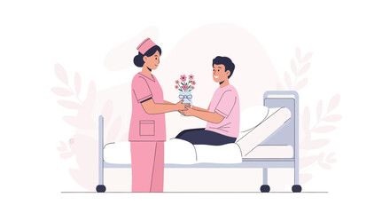Kindred Exchange: A Healthcare Professional Giving Flowers to a Patient in a Hospital