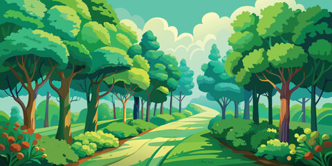 Obraz premium Scenic forest path illustration for nature background design and digital artwork landscape concept 