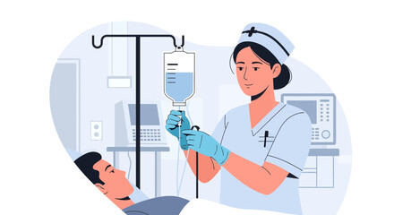 Medical Professional Administering IV Drip to a Patient in a Hospital Setting