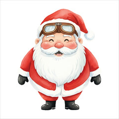 Watercolor Santa Claus Pilot with Goggles Vector Illustration, Isolated on White Background
