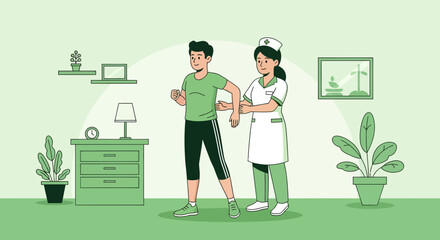 Supporting Recovery: A Nurse Assisting A Patient With Physical Rehabilitation Exercises