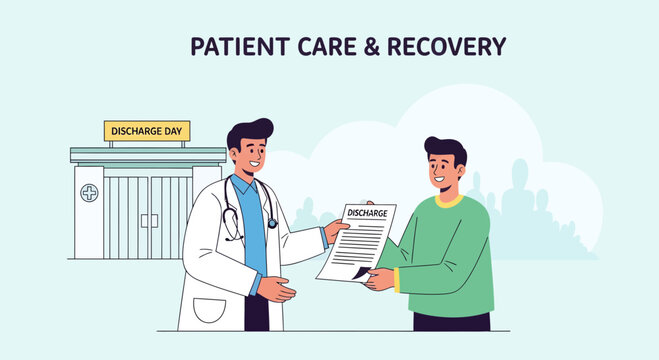 Medical Professional Issues Discharge Papers After Patient Successfully Completes Treatment Phase