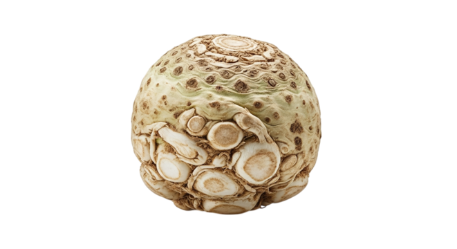 Celeriac isolated on transparent background, also known as celery root, is a versatile vegetable with a subtle celerylike flavor and aroma