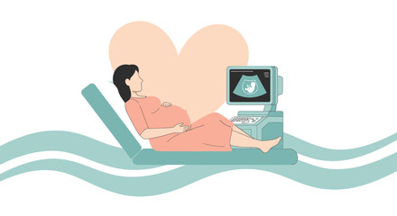 Pregnant Woman Undergoing Ultrasound, Prenatal Check-up, Maternity And Medical Exam