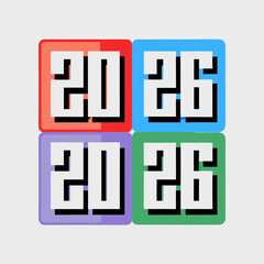 2026 pixel blocks in red blue purple green year numbers