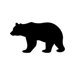 Fototapeta premium Black silhouette of a bear warning sign for outdoor recreation and wildlife safety