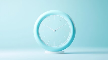 100.A stylized 3D scene showcasing a clock ring gently floating on a calming pastel blue background. The clock&acirc;&euro;&trade;s sleek, modern design and the subtle color gradients in the background capture the