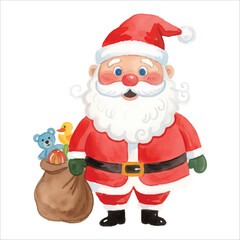 Watercolor Santa Claus Painter with Palette Vector Illustration, Isolated on White Background
