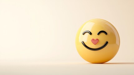 41.A 3D yellow glossy smile emoji with love heart eyes, offering a vibrant and cheerful expression. The smooth, reflective surface of the emoji adds depth and realism, while the heart eyes evoke