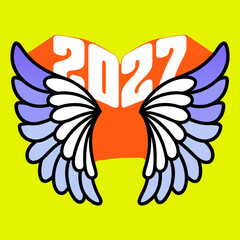 2027 year with symmetrical wings and orange shape new year