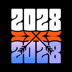 2028 year emblem with crossed arrows and gradient symbol