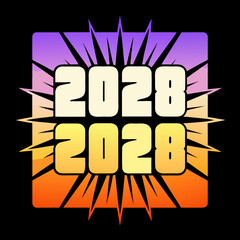 2028 year numbers with energetic starburst rays text