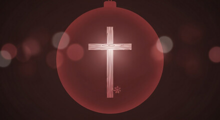 A captivating red christmas ornament with a radiant cross, symbolizing faith and hope during the festive season, creating a serene and spiritual atmosphere