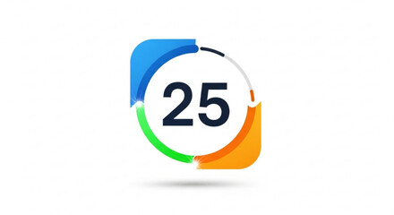 The number 25 in a colorful rounded square frame isolated on, representing time, countdown, or a specific quantity in a modern design