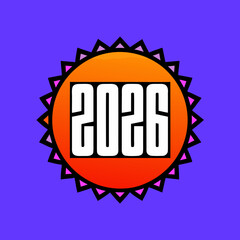 Bold white 2026 number inside orange sun emblem year