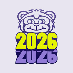 Cartoon animal head above bold numbers 2026 tiger eagle