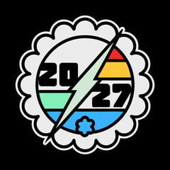 Circular badge with lightning bolt and numbers 2027