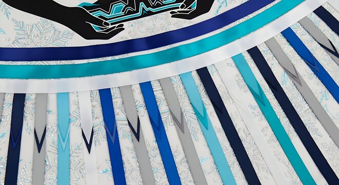 Vibrant circular folk art design with hands and radiating stripes.