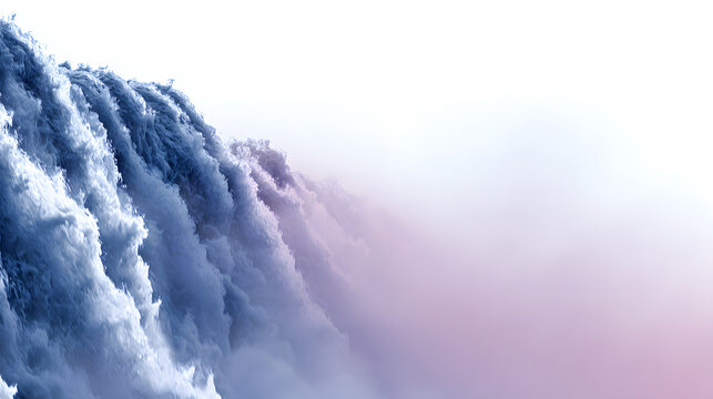 a breathtaking view of a powerful waterfall cascading down a cliff, creating a misty atmosphere. The water crashes with great force, a display of nature's raw energy - Powered by Adobe
