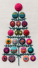 Embroidered Christmas tree vertical closeup