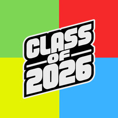 Class of 2026 bold varsity text graphic graduation