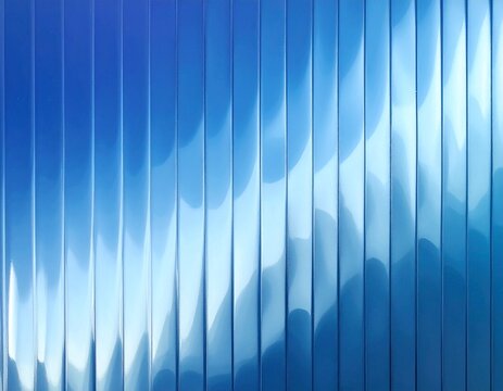 Abstract ribbed glass background in blue gradient tones with vertical wave texture and glossy light reflection, perfect for modern tech design, minimal visuals or digital surface presentations