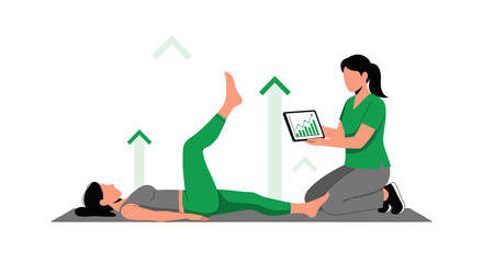 Woman Undergoing Physiotherapy Examined by Therapist with Upward Growth Arrows