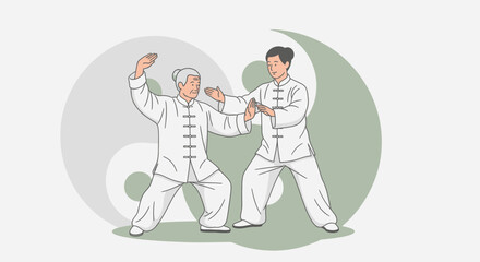Fototapeta premium Tai Chi Demonstration Depicting Harmony and Balance on a Simplified Vector Background