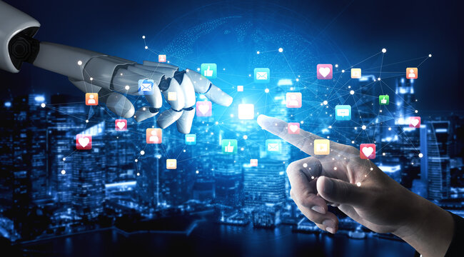 AI enhances social media engagement using intelligent icons, influencer tracking tools, and smart communication platforms for modern digital interaction. Artificial intelligence spline - Powered by Adobe