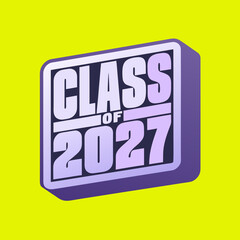Class of 2027 badge with purple border on yellow background