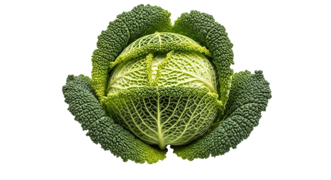 Savoy cabbage, a variety of cabbage, isolated on transparent background it is known for its crinkled leaves and mild flavor