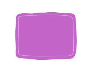 Hand drawn rectangle frame with fluid squiggle border. This template has a purple background and works as a graphic text mockup or box. Creative border style for messages and versatile layout.