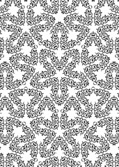 An elaborate pattern featuring abstract floral shapes is displayed. It has a radial symmetry, creating a decorative and intricate design on a white background.
