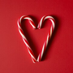 Sweet Red & White Candy Cane Heart on Vibrant Red Background - P