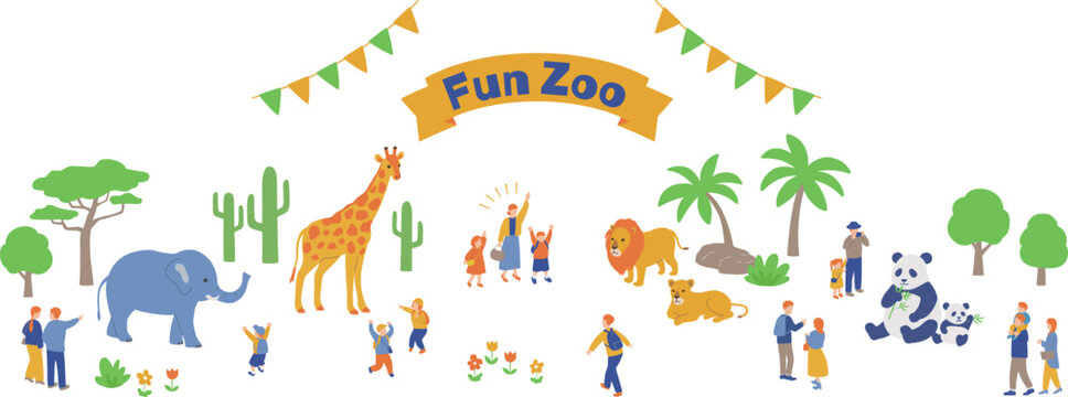 動物園と人々の風景　イラスト