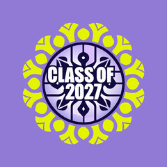 Class of 2027 circular mandala graphic with yellow accents