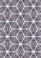 The pattern displays interconnected hexagons with smaller diamond designs inside. A light blue background highlights the intricate shapes. It gives a stylish repeating design.