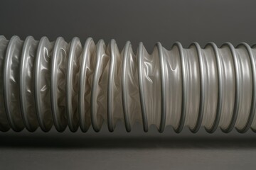 This is a close-up image of a flexible hose with an accordion-like design. Its translucent material and rhythmic folds create a distinctive texture.