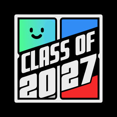Class of 2027 graphic with happy face and colored blocks