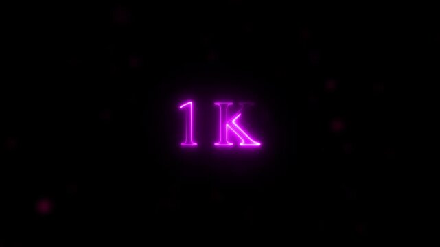  congratulations for neon 1k Follower neon Text Animation. media, celebration social banner vector, 1k template, like, 1k follower business congratulation anniversary, blog card, icon, thank you..