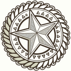 Hand drawn star in circle isolated on for logo or tattoo