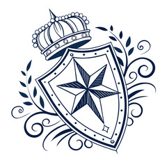 Heraldic shield with crown isolated on for logo or emblem