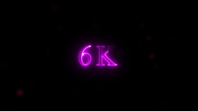  congratulations for neon 6k Follower neon Text Animation. media, celebration social banner vector, 6k template, like, 6k follower business congratulation anniversary, blog card, icon, thank you..
