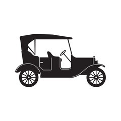 Antique Car Silhouette. Vintage Automobile Vector Icon. Classic Retro Vehicle from the early 20th century. Old Horseless Carriage Graphic.
