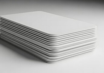 A stack of blank white plastic cards with rounded corners, isolated on a white background, representing a concept of identity or membership