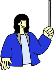 Confident presenter with pointer stick teaching Corporate Agenda