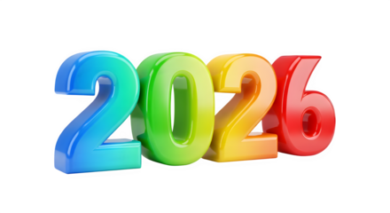 Colorful 3d numbers representing the year 2026 isolated on a black background