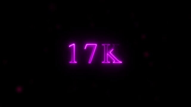  congratulations for neon 17k Follower neon Text Animation. media, celebration social banner vector, 17k template, like, 17k follower business congratulation anniversary, blog card, icon, thank you..