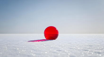 Red sphere on white expanse minimal abstract simplicity ball snow field